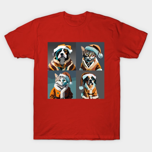 Dogs & Cats dressed as Santa Clause T-Shirt by TheBlackSheep